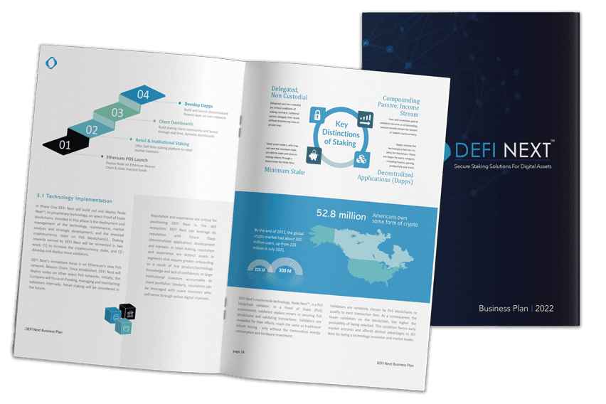 DEFI Next blockchain validator business plan, open spread